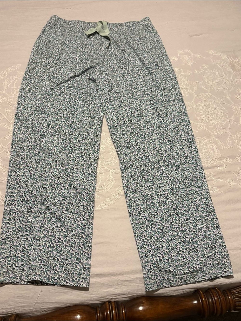 Lands' End Women's Green Floral Wide Leg Lounge Pants